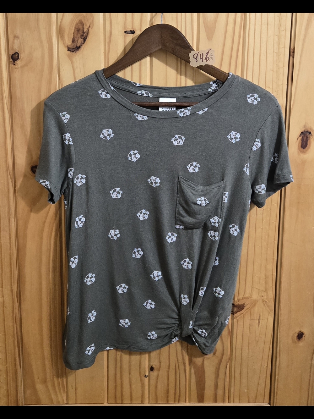 Belle Du Jour Women's T Shirt Size XS Short Sleeve Green Floral Peace Sign